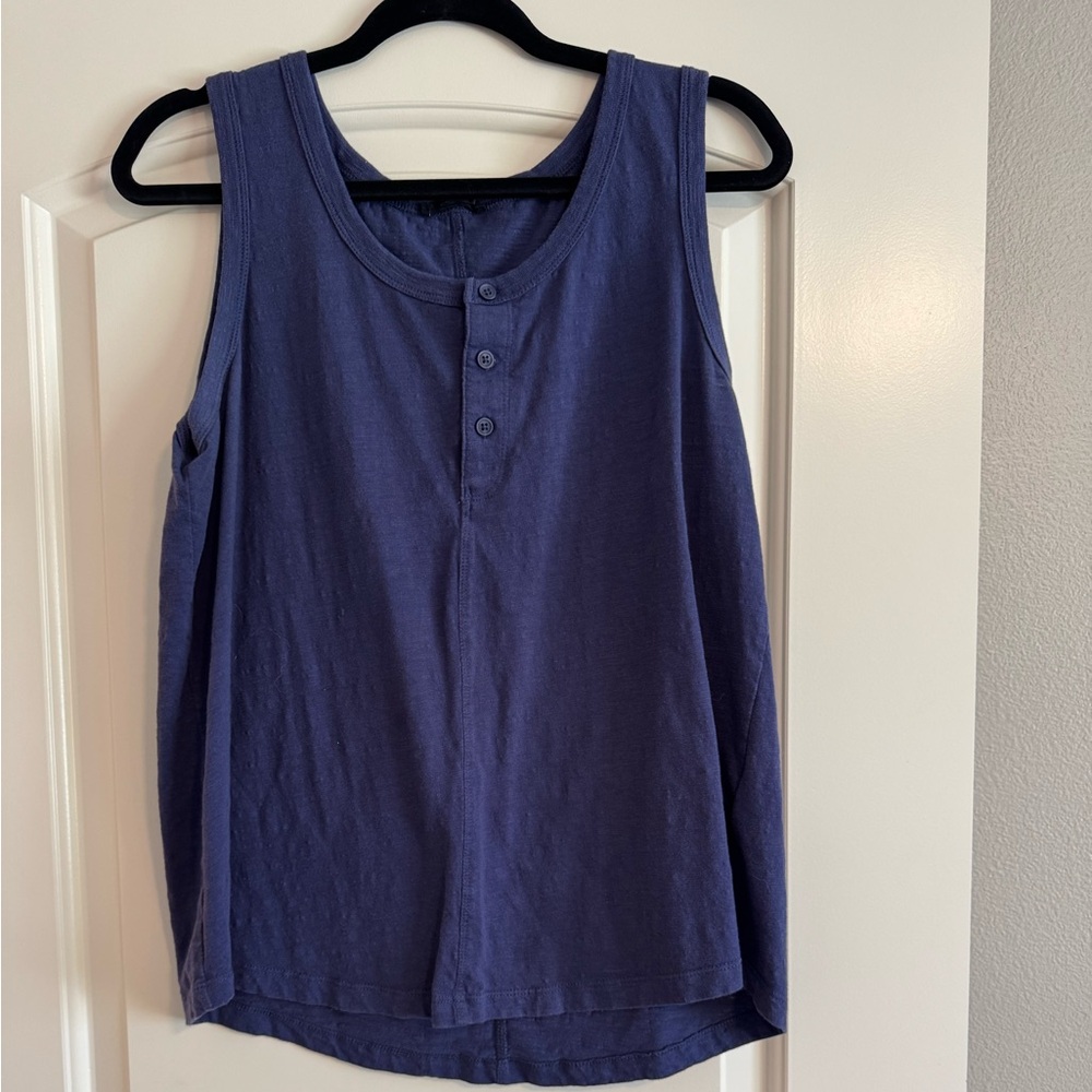 Tribal Blue Sleeveless Relaxed Buttoned Tank Top, size L